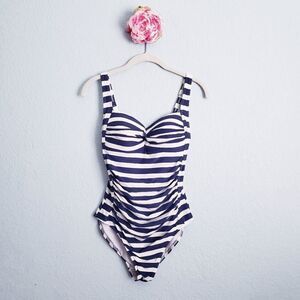 Bondeye Australia Navy and White Striped One Piece Swimsuit